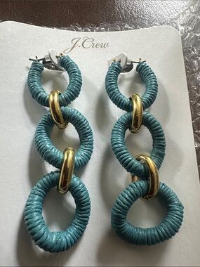 J. Crew Teal Wrapped Triple-Hoop Drop Earrings with Gold Rings